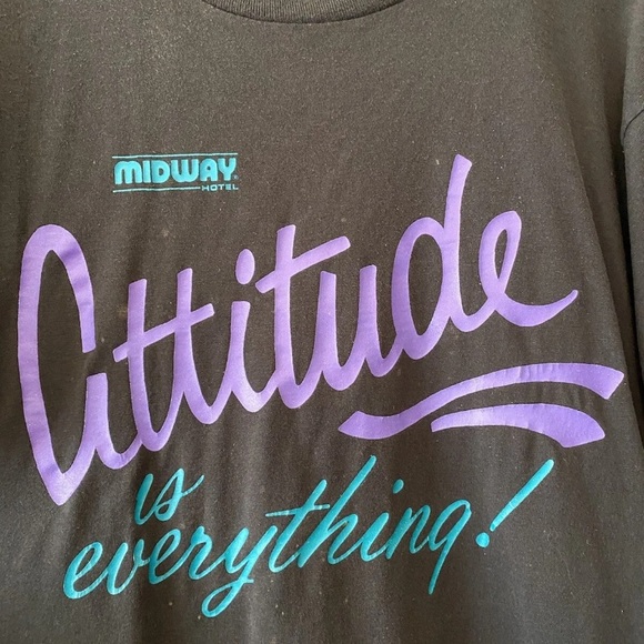 Vintage 90s Black Attitude Is Everything Midway Hotel T Shirt by Best size L - Picture 7 of 9